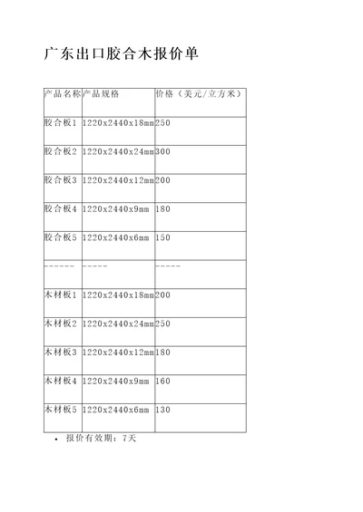广东出口胶合木报价单