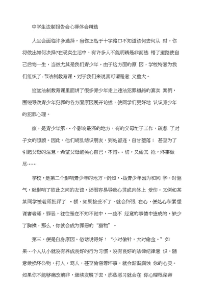 中学生法制报告会心得体会精选