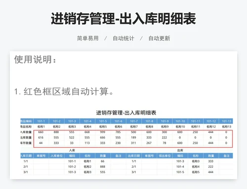 进销存管理-出入库明细表