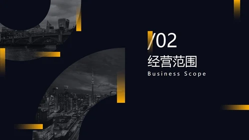 黑黄暗色都市缩影商务PPT模板