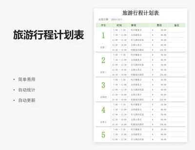 旅游行程计划表
