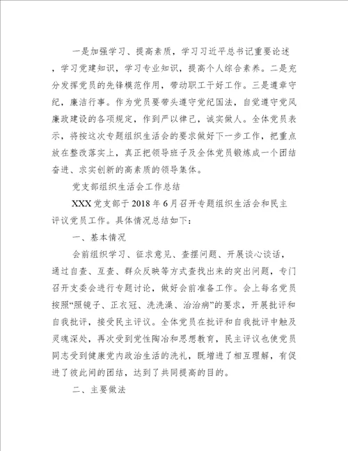 党支部组织生活会工作总结