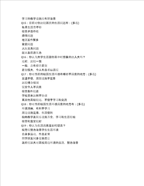 大学生生活满意度、学习满意度调查问卷