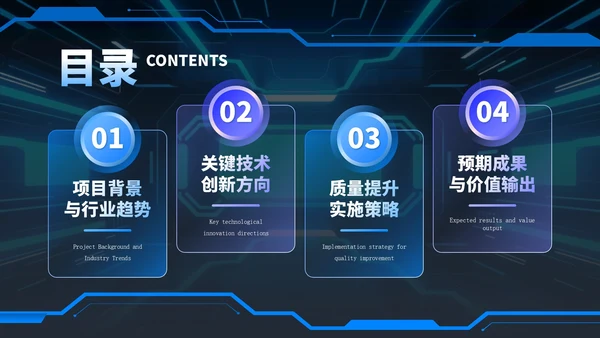 蓝色科技风电子科技产品创新与质量提升项目方案PPT模板