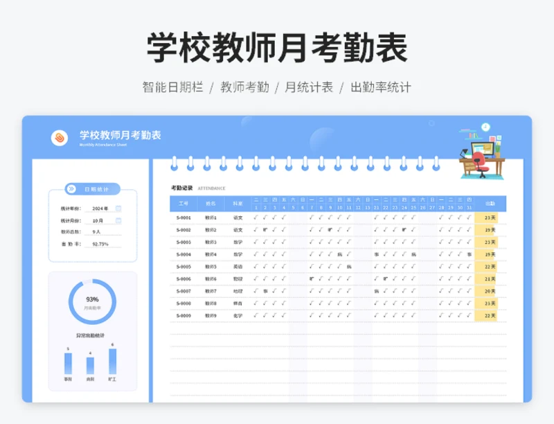 学校教师月考勤表