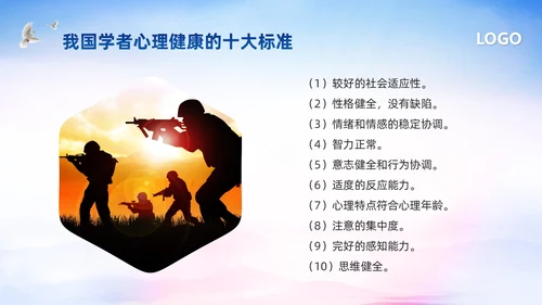 蓝色简约部队心理健康教育PPT模板宣传PPT动态PPT