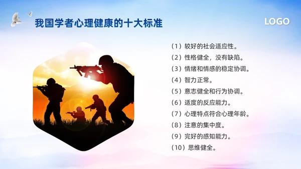 蓝色简约部队心理健康教育PPT模板宣传PPT动态PPT