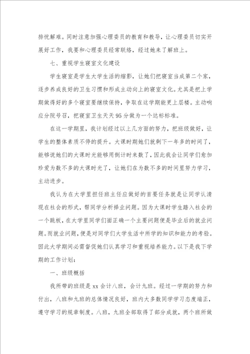 大学班主任工作计划范例