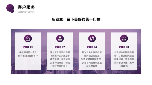 紫色圆圈简约商务风物业管理品质提升PPT模板员工培训