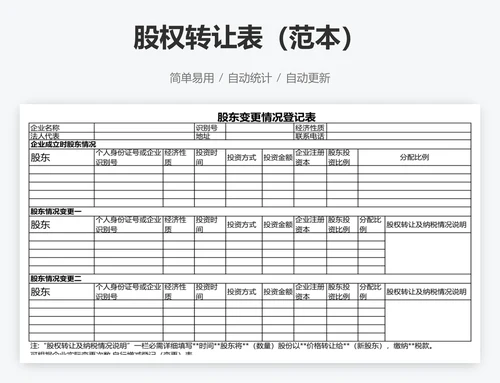 股权转让表（范本）