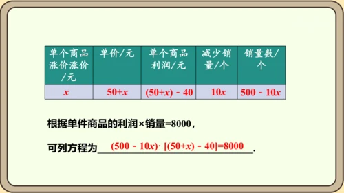 人教版数学九年级上册21.3.2  变化率与利润问题课件（共26张PPT）
