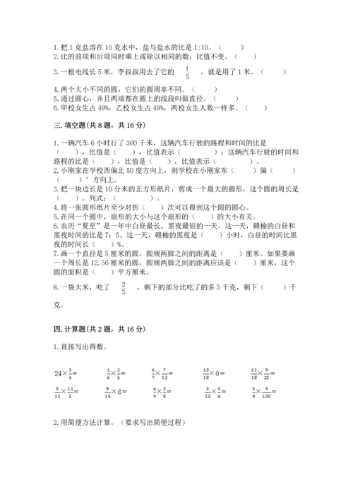 小学六年级上册数学期末测试卷及完整答案【典优】.docx