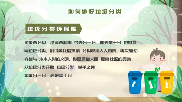 手绘卡通风垃圾分类培训课件通用PPT模板