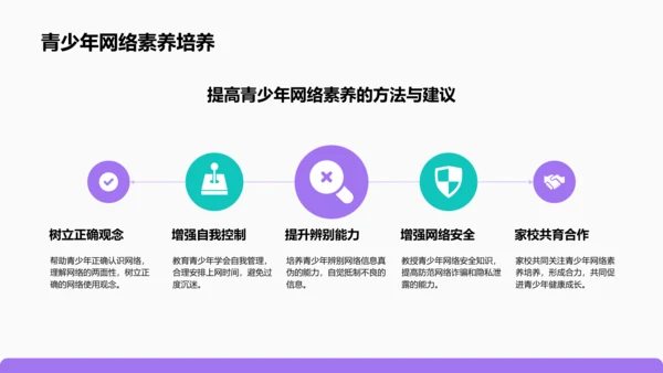 紫色插画风拒绝网瘾，健康成长主题班会PPT模板