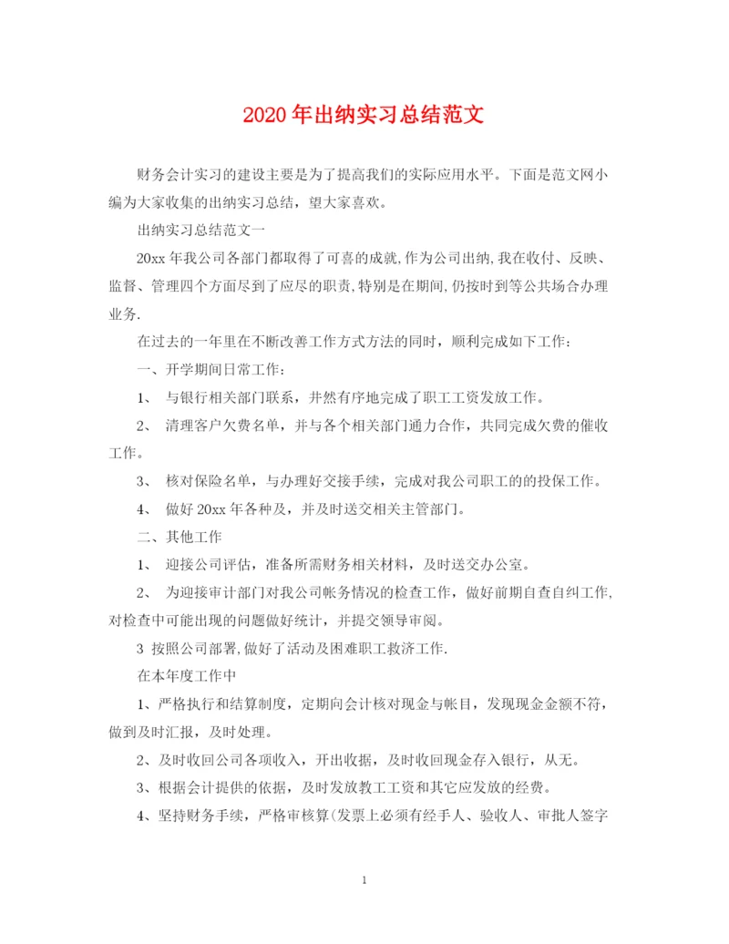 精编之年出纳实习总结范文.docx