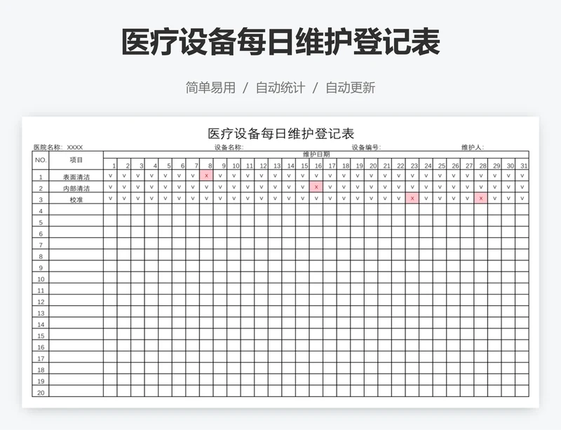 医疗设备每日维护登记表