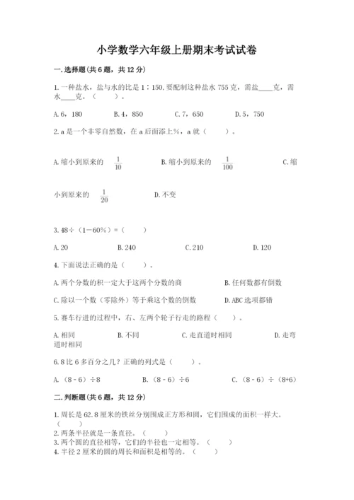 小学数学六年级上册期末考试试卷及完整答案（典优）.docx