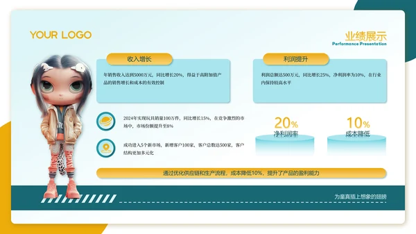 蓝橙色3D风商务总结计划PPT模板