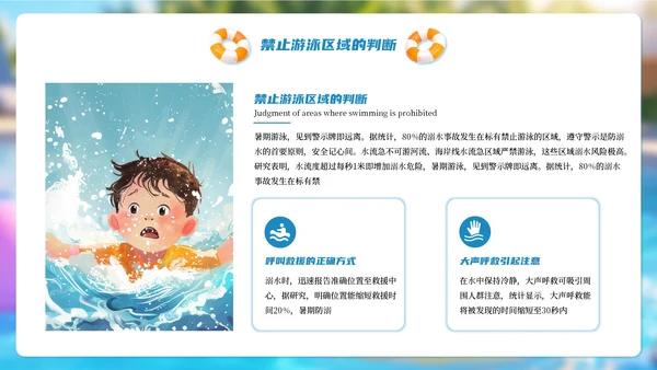 蓝色卡通3D预防溺水主题班会PPT模板