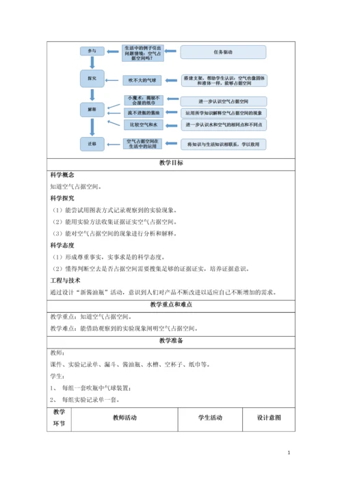 教案-全国-2019_三年级科学上册 空气 2 《空气能占据空间吗》教学设计 教科版.docx