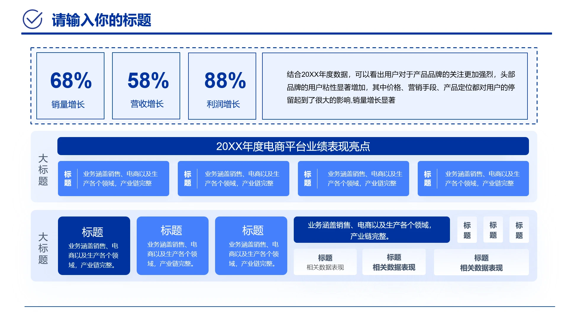 蓝色职场工作汇报电商平台业绩表现亮点电商年度销量数据
