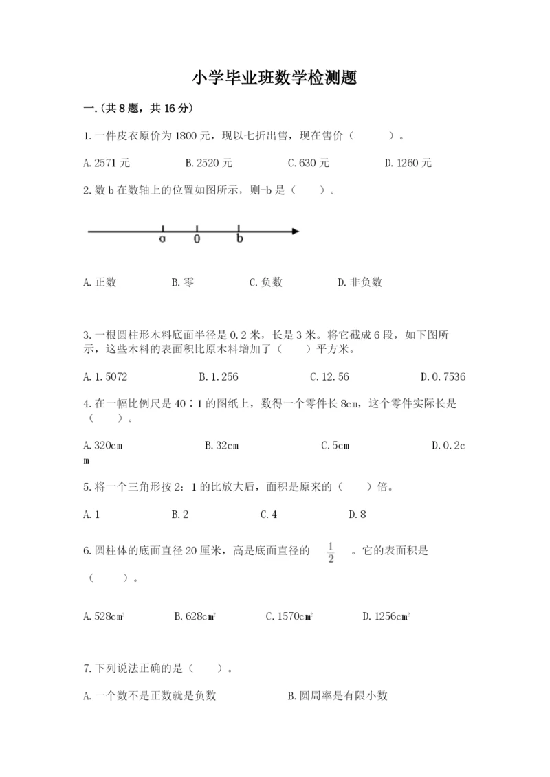 小学毕业班数学检测题（典型题）.docx