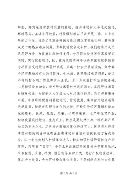 在全市实施百个经济薄弱村转化帮扶工程动员大会上的发言 (2).docx