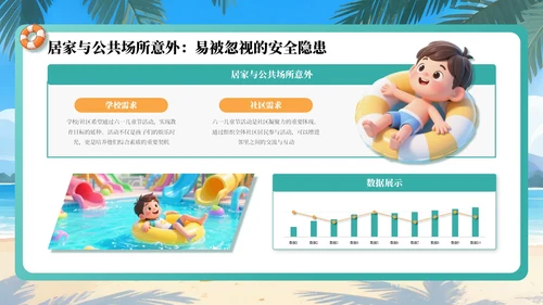 绿色插画风暑期安全教育课件