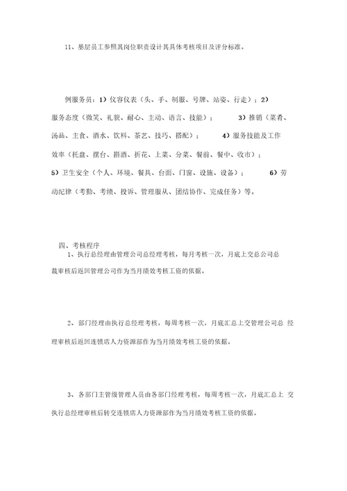 酒店经营管理绩效考核方案