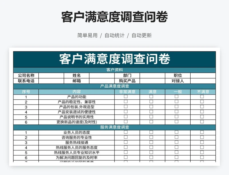 客户满意度调查问卷