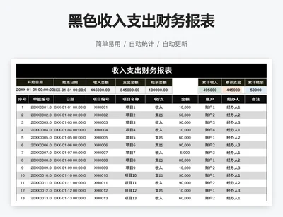 黑色收入支出财务报表