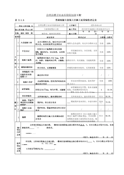 表21梯步砼单元工程质量评定表