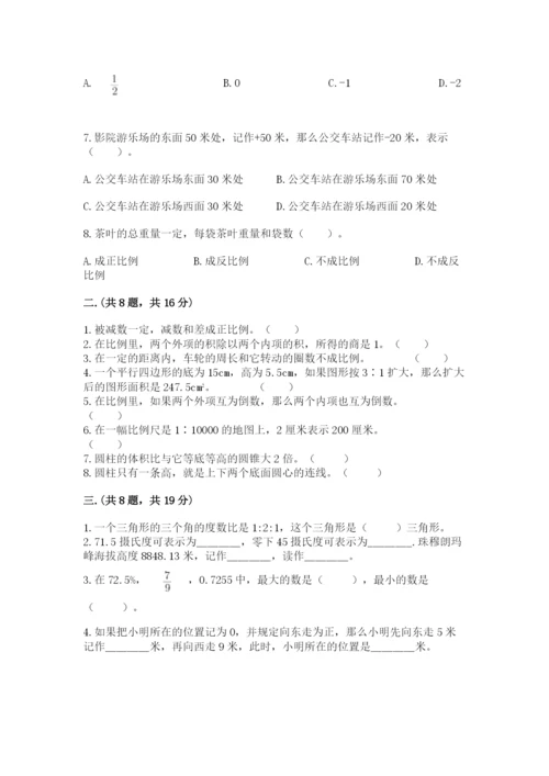 河南省平顶山市六年级下册数学期末考试试卷附答案（满分必刷）.docx