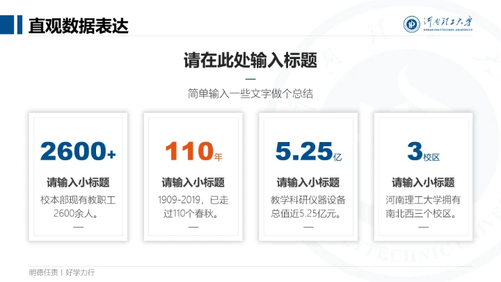 蓝色简约河南理工大学专属课题学术汇报毕业答辩通用PPT模板