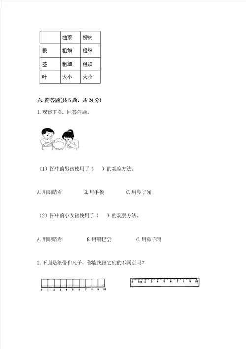 教科版科学一年级上册期末测试卷附参考答案巩固