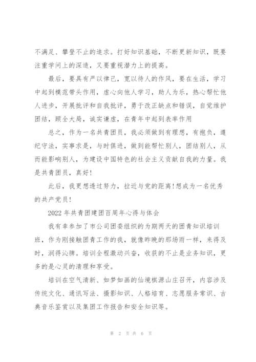2022年共青团建团百周年心得与体会.docx