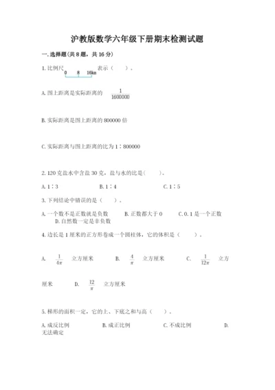 沪教版数学六年级下册期末检测试题及参考答案【培优】.docx