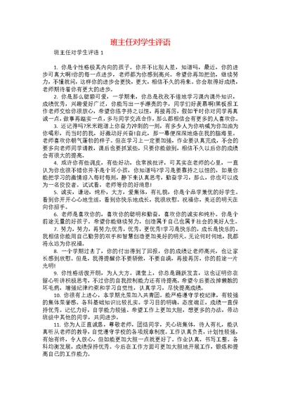 班主任对学生评语