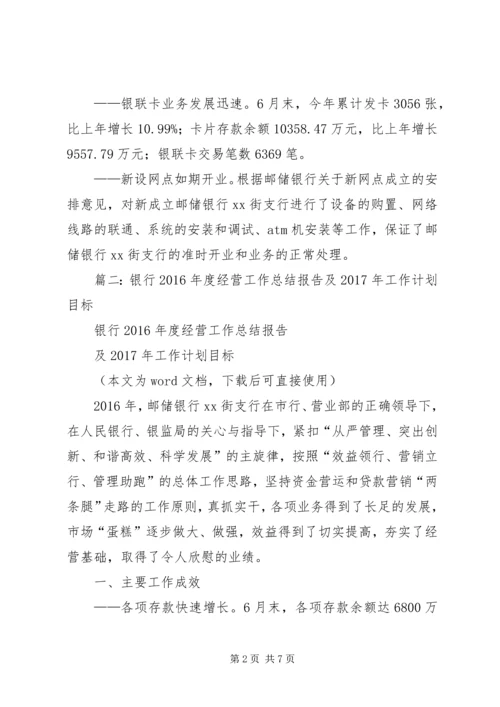 篇一：银行XX年度经营工作总结报告及XX年工作计划目标.docx