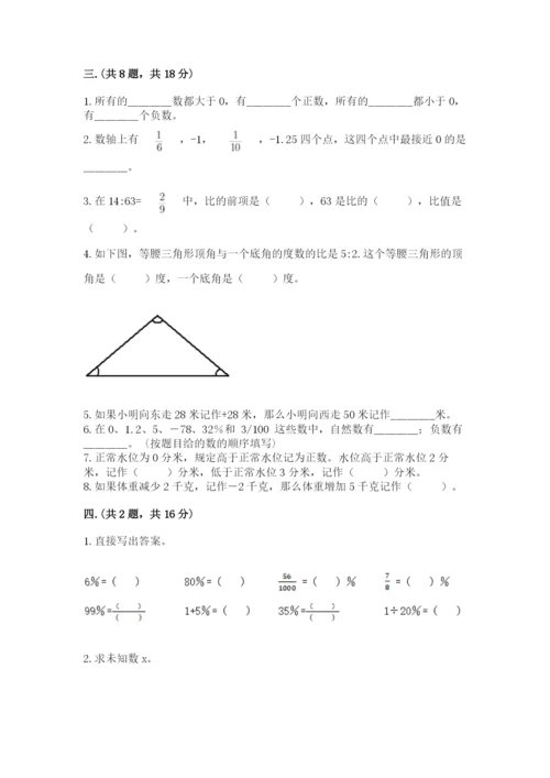 河南省平顶山市六年级下册数学期末考试试卷及参考答案.docx