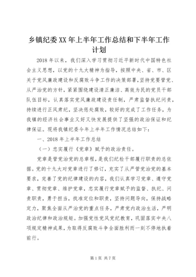 乡镇纪委某年上半年工作总结和下半年工作计划.docx