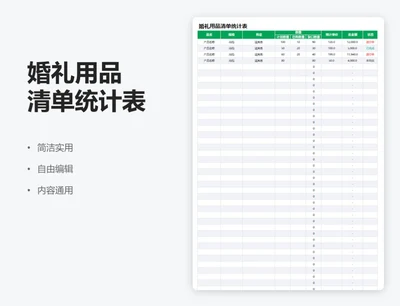 简约绿色婚礼用品清单统计表