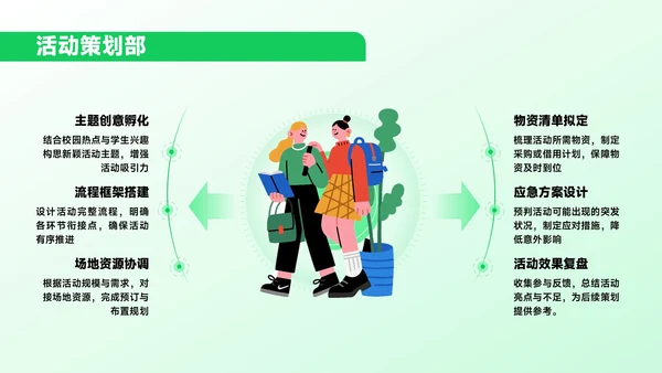 绿色插画风学生会招新进行时PPT模板