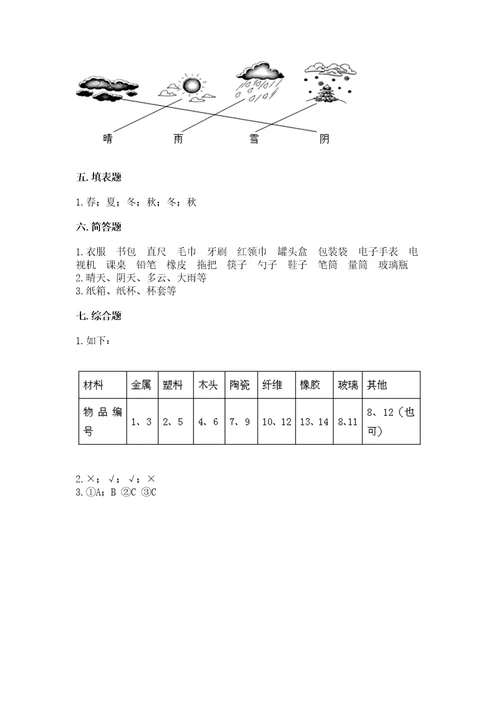 教科版小学二年级上册科学期末测试卷及参考答案研优卷