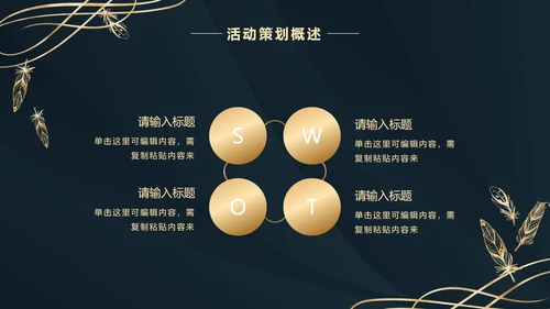 深蓝金奢华金叶子PPT模板
