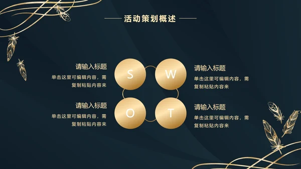 深蓝金奢华金叶子PPT模板
