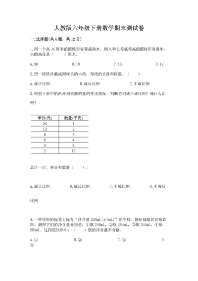 人教版六年级下册数学期末测试卷精品【名校卷】.docx