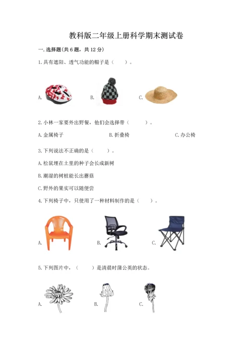 教科版二年级上册科学期末测试卷（黄金题型）.docx