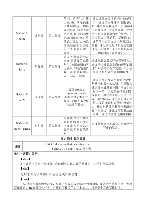 Section B (3a-Self Check)大单元教学+课时设计Unit 9 I like m