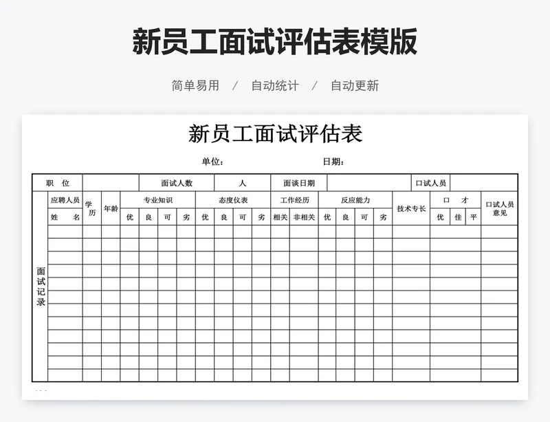 新员工面试评估表模版
